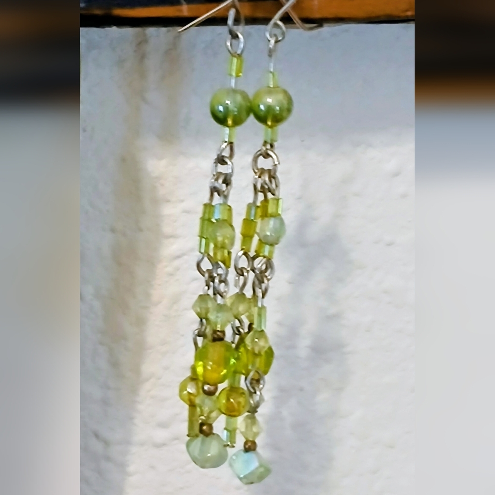 Green Beaded Dangle Earrings